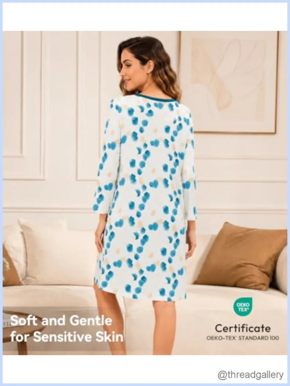 Bamboo Viscose Nightgown Long Sleeve Sleepshirt A-Line Lounge Dress